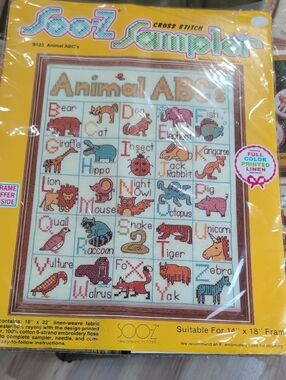 SOO-Z SAMPLER ANIMAL ABC’s Vintage Cross Stitch Kit Sealed